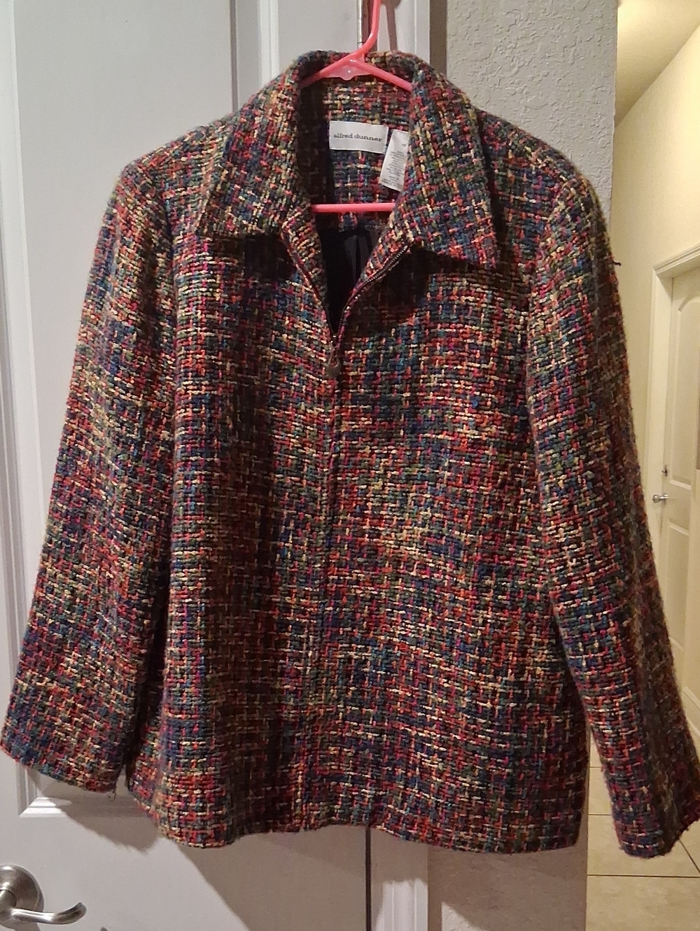Alfred Dunner Multicolor Tweed Pea Coat - Red, Blue & Green